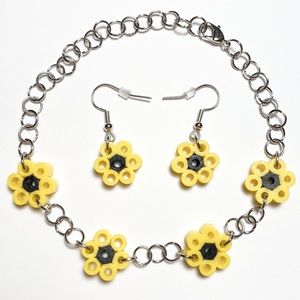 Handmade Perler Bead Flower Earrings + Matching Adjustable Charm Bracelet. New